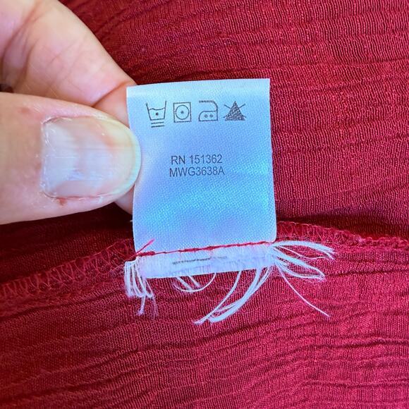 Rust Red Emroidered Womens Boho Blouse Small Gauze Lace Bell Sleeve Fairy Grunge - Picture 14 of 16